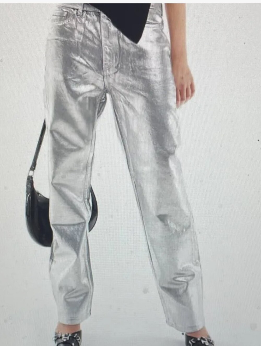 Metallic Silver Jeans - Straight Leg